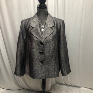 Jones Studio Metallic Gray Blazer Womens Size 14W Jacket Office Evening Elegant